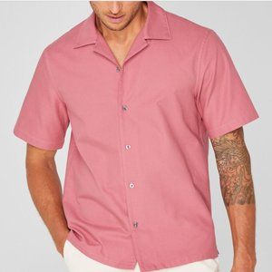 NWT Club Monaco Short Sleeve Camp Collar Oxford Shirt, Med